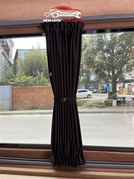 VW T5 Curtain Kit - BLACK -Behind Passenger side VW T5 Campervan Curtains - Image 4