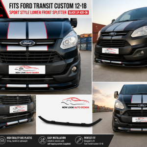 Ford Transit Custom 2012–2018 Sport Style Lower Front Splitter – Gloss Black