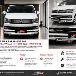 VW CARAVELLE T5 / T6 2016–2020 60MM CHROME SINGLE BULL BAR / NUDGE BAR