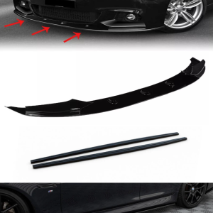 Set Black Side Skirt Extention Blades and Front Spoiler Lip for BMW 5 Series F10 F11 2010-2017