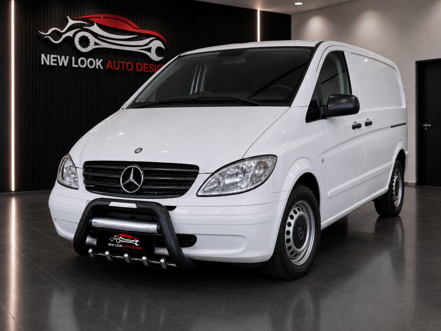Front Heavy Duty Black Bull Bar to Fit Mercedes Vito 2003-2013 - Image 5
