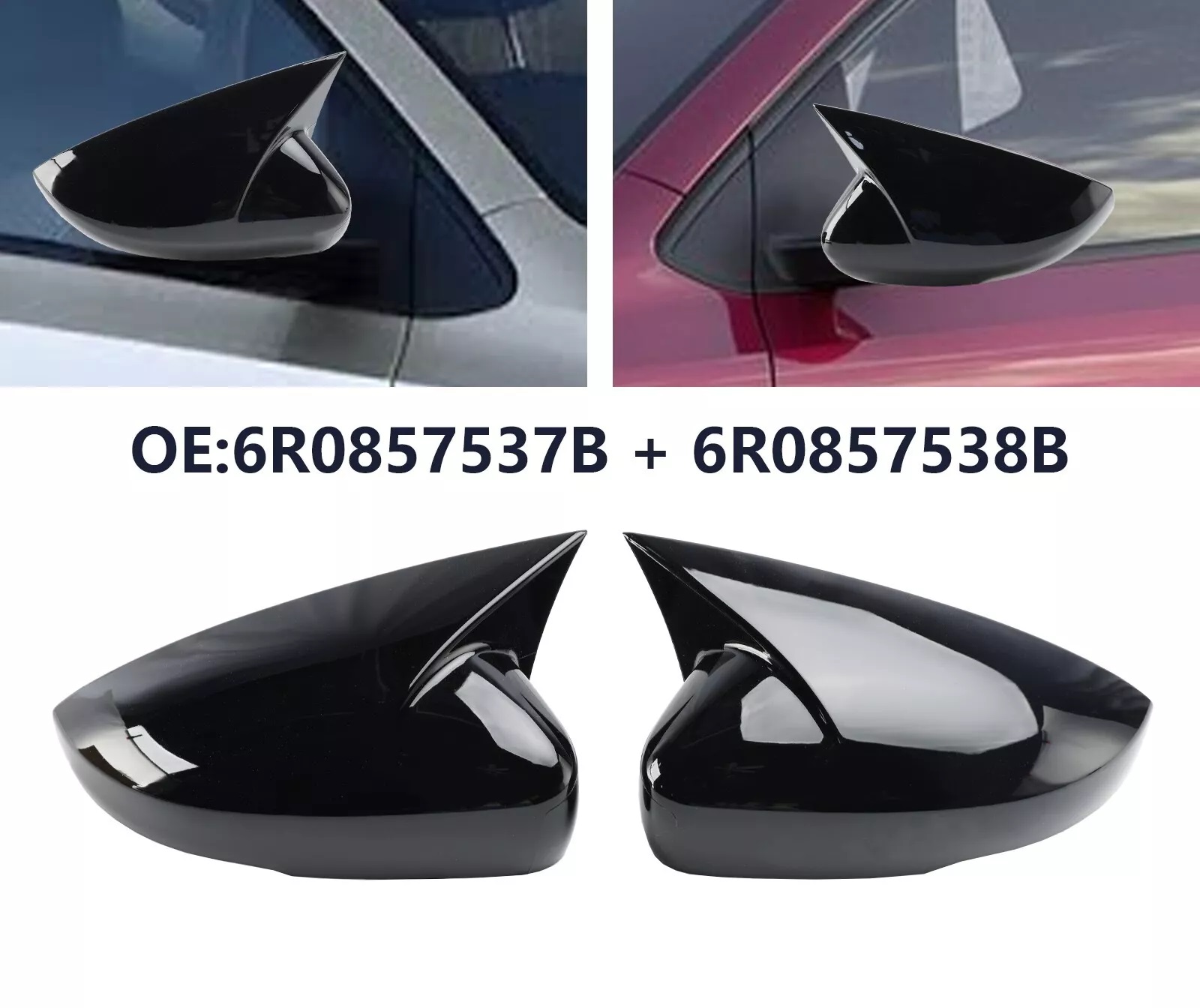 For VW Polo 2009-2017 Gloss Black Wing Mirror Cap Covers Set - Image 2