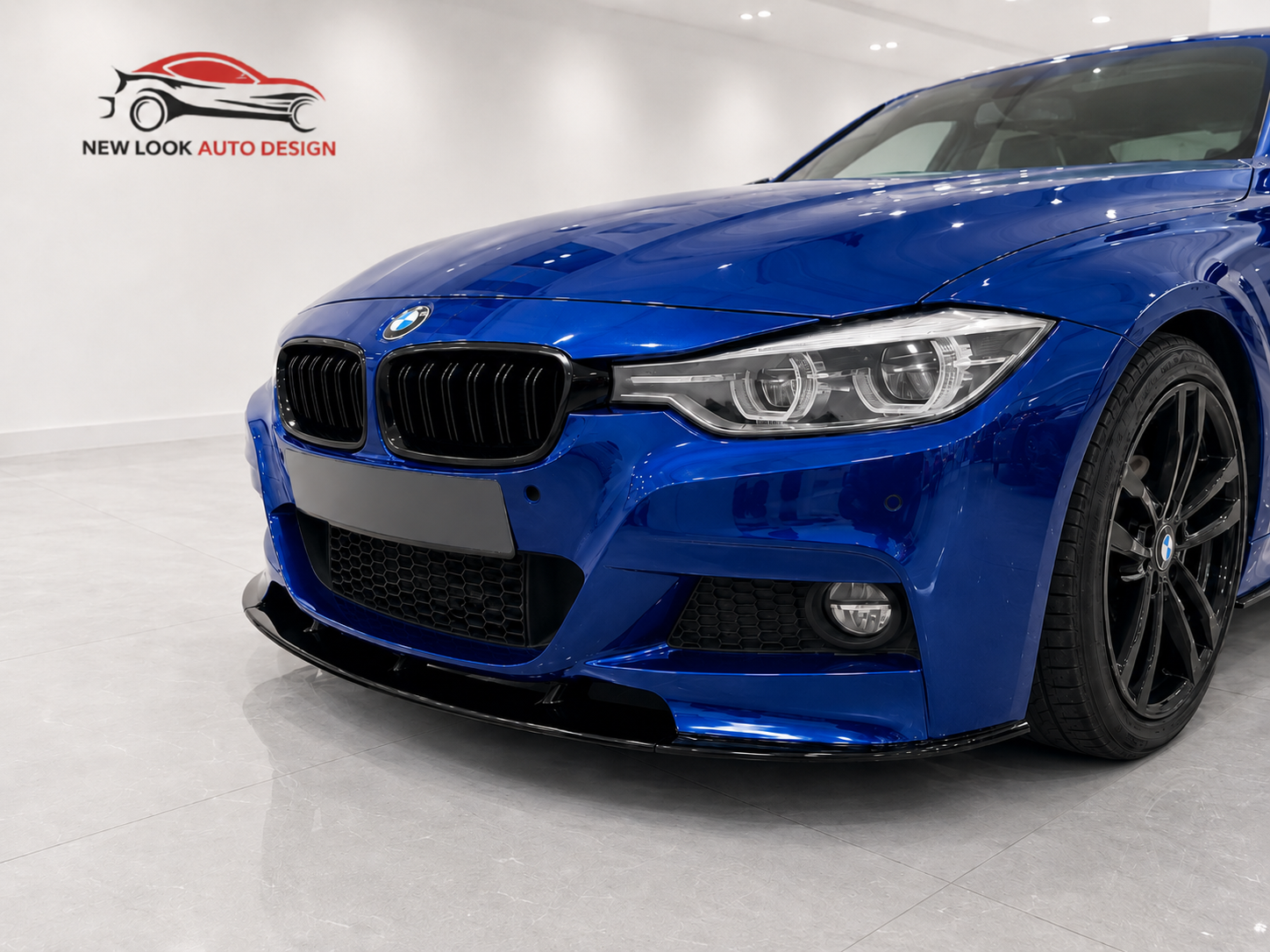 BMW F30 F31 M Sport 2012–2018 Gloss Black Front Bumper Splitter Lip – 2 Piece - Image 4