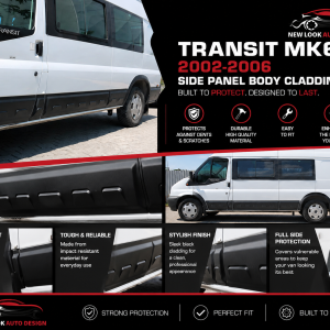 Ford Transit MK6 LWB Side Body Panel Cladding – Black | 2002–2006