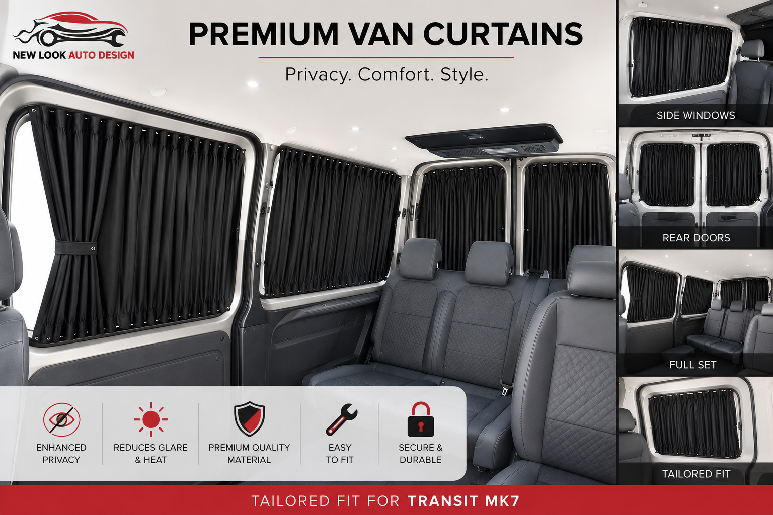 Ford Transit MK7 LWB 2007-2014 Blackout curtain Premium Quality Curtains