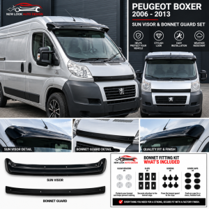 Peugeot Boxer 2006–2013 Black Sun Visor & Bonnet Guard Set With Fittings