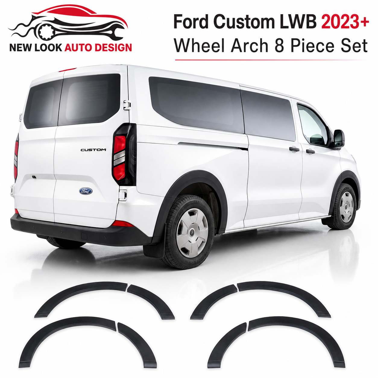 Ford Transit Custom LWB 2023+ Black Wheel Arch Extensions – 8 Piece Set - Image 4