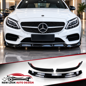 MERCEDES-BENZ C CLASS W205 2019–2021 GLOSS BLACK FRONT SPLITTER LIP – 3 PIECE