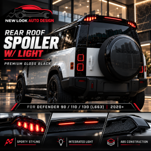 LAND ROVER DEFENDER L663 REAR ROOF SPOILER WITH LIGHT – GLOSS BLACK