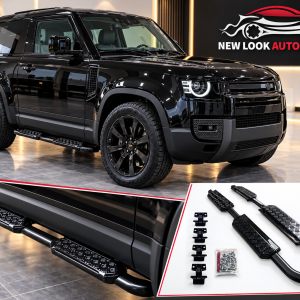 BLACK RETRO SIDE STEPS RUNNING BOARDS – LAND ROVER DEFENDER 90 L663 2020+